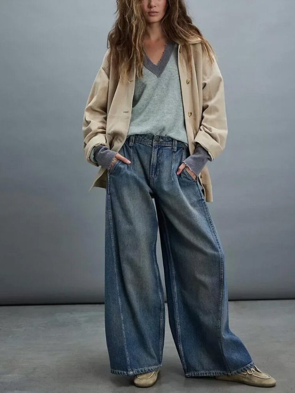 Free People We The Free Block Party Pleated Boyfriend Jeans 30 NWT - Picture 2 of 16